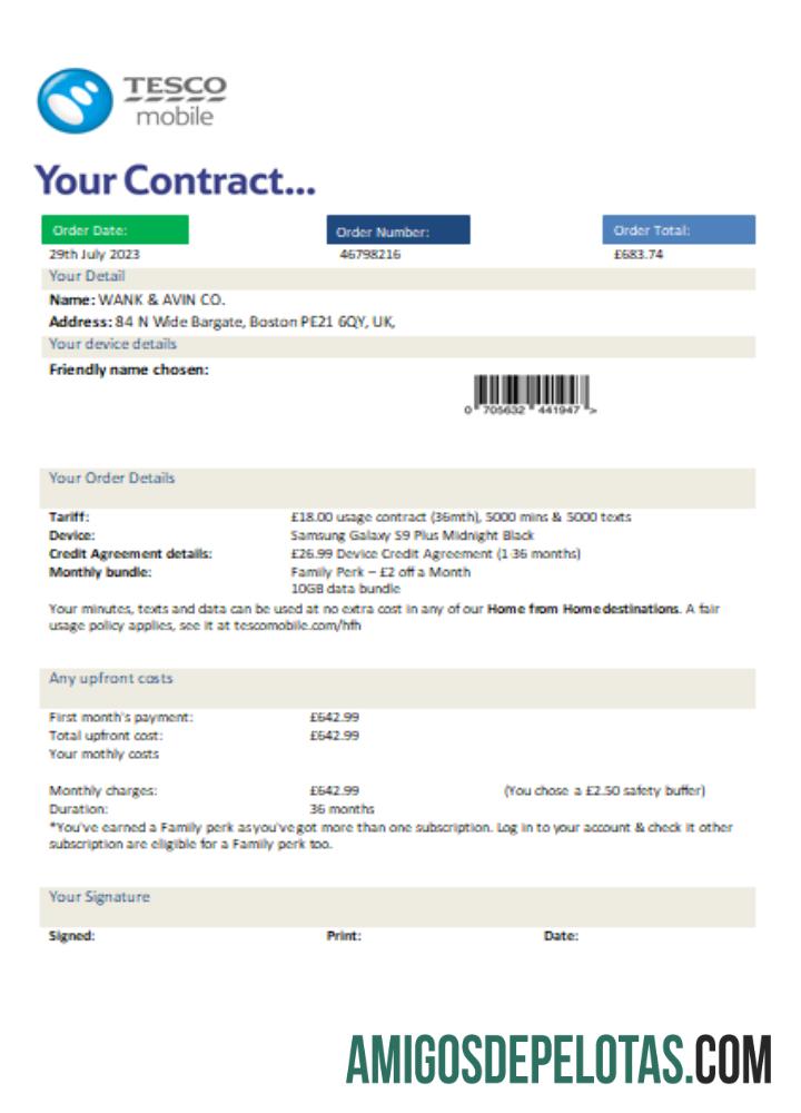 Projeto de lei comercial de serviços públicos móveis da Tesco, SCR exemplo